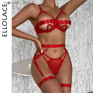 Sexy Set Ellolace Sensual Lingerie Erotic Open Bra Set Woman 4 Pieces Push Up Delicate Underwear Uncensored Fancy Luxury Porn Outfit L2447