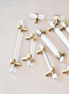 Clear Acrylic Kitchen Drawer Cabinet Knobs s Brass Tbar Furniture Handles Glass Look Cupboard Wardrobe Door Handles Hardware1999158