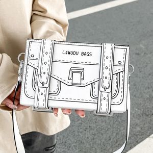 Bolsa criativa de boxe de desenho 2D Feminino Small Crossbody Bag para mulheres 3D Desenho Papel Comic Bolsa Bolsa quadrada Sacos exclusivos 240402