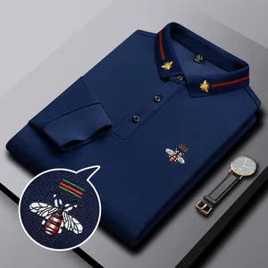 Designer High-End Long Sleeve Fashion Polo Shirts Men Casual Solid Color Business Brand Men's Clothing Cotton Bee Brodery 2024