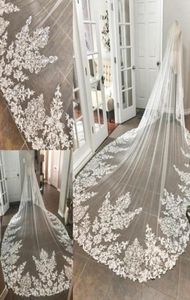 Vintage Ivory White Cathedral Length Wedding Veils 1T One Layer Lace Appliqued Bridal Veil with Comb62727262098825