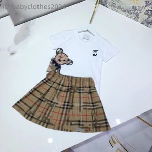 Designer baby shirt set, girls luxurious short sleeved set, boys cool summer T-shirt set, fashionable plaid clothing set, children's clothing set