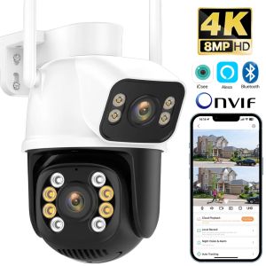 Kameror 8MP 4K WiFi IP -kamera utomhus med dubbla lins PTZ Surveillance Camera 4MP HD Trådlöst säkerhetsskydd CCTV -kamera P2P ICSEE -app