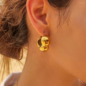 Saplama küpeler büyük oval geometrik paslanmaz çelik altın renk 18 kapalı su geçirmez moda cazibesi büyük kulak takılar kadın