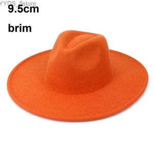 Breites Krempeln Hüte Bucket 9,5 cm große Feste Farbe Frauen Künstliche Wolle Vintage Trilby Feedora Hut mit Gentleman Eleganter Winter- und Herbst -Jazz YQ240407