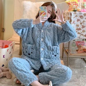 Home Clothing V-Neck Women Casual Nightwear Sleep Set Intimate Lingerie Coral Fleece Pyjamas Short Autumn Pajamas Suit