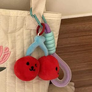 Keychains Lanyards Cute Plush Cherry Keychain Fun Expression Car Korean Style Fruit Doll with Lacing Backpack Pendant Q240403