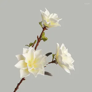 Flores decorativas Touch real Magnolia Artificial 2024 Big Fall Branch Fake Flower Wedding Home Decoration