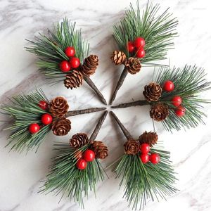 Decorative Flowers 10Pcs Mini Simulation Christmas Pine Picks Stems Artificial Needle Berry Plant For Xmas Party Home Decor Hanging Pendant