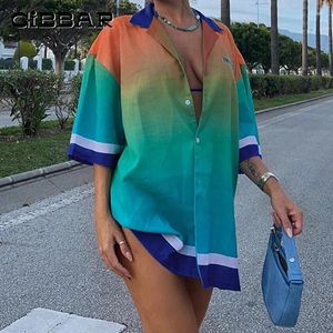 Women's T Shirts CIBBAR Summer Holiday Ladies Blouse Vintage Y2k Print Oversized Loose Short Sleeve Women Button Up Tees Cardigan Casual