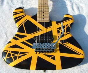 Custom KRA Wolf Edward Van Halen 5150 Lidra amarela Guitarra elétrica preta Floyd Rose Tremolo Bridge Maple Fingboard 31333154