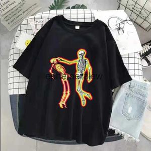 Erkek Tişörtler Yaz Harajuku Goth Y2K Büyük Boy T-Shirt Kafatası Baskı 90'lar Vintage Hip Hop Street Giyim Kore O-Neck Karikatür Kadınlar Top H240407