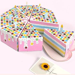 Triangel Rianbow Cake Form Paper Bag Packaging Box Wedding Presents To Gäster Godislådor för bröllop Baby Shower Party 300 st