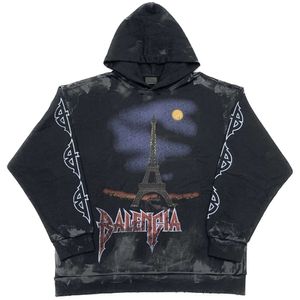 Hoodies masculinos designer de moda Balencigaas Paris Home Home 2023 New Tower Graffiti pintado à mão gradual lavado Old Gdy9 Fn3m Rsl6