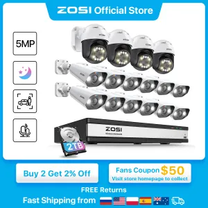 System ZOSI 16CH 5MP PTZ PoE Security IP Camera System 4K 8MP NVR Smart Face Person Vehicle Detection CCTV Video Surveillance Kit