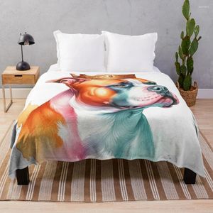 Blankets Royal Pitbull: Majestic Watercolor Portrait Throw Blanket Decorative Sofa Bed