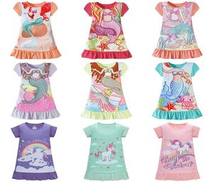 Summer Kids Girls Pyjamas Dress Cotton Cartoon Nightgowns Children Mermaid Horse Sleepwear Home Clothes Dresses 4PCSSet M16015588184