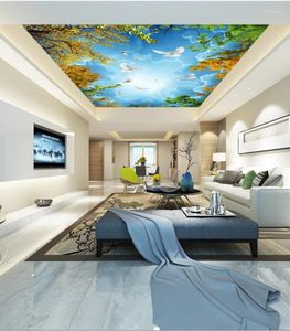 Tapetka Po Tapeta salon sypialnia KTV Malowidła sufitowe Piękne błękitne niebo i biały mural chmurowy