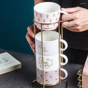TEAWARE SETS Simple Creative Ceramic Water Cup Set Hushållsbälte kan staplas Office Dormitory Tea