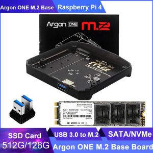 Casos Raspberry Pi 4 Argon One M.2 Conselho de Expansão USB 3.0 para M.2 SATA M.2 SSD SSD NVME M2 512G 128G Base de adaptador para argônio One V2