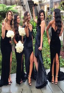 Sexy 2016 Black Velvet Sweetheart Mermaid Bridesmaid Dresses Long Cheap Side Split Long Maid Of Honor Gowns Plus Size Custom Made 6451627