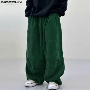 Pantaloni da uomo incerun uomini vellutoy color solido colore elastico elastico streetwear pantaloni a gamba a largo casual 2024 in stile coreano lungo