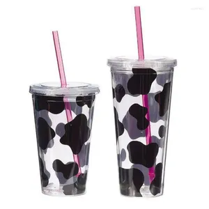 Muggar 16-ounce anpassad logotyp Creative Straw Cup dubbeläckad söt plast vuxen barn kaffe