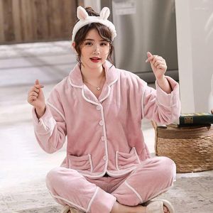 Abbigliamento da casa casual morbido 2 pezzi di pigiama abito da notte in pile di corallo autunno donna a manica lunga flanella set homewear