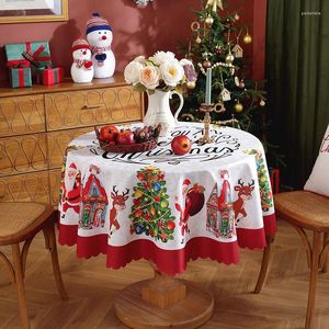 Table Cloth Christmas Red Print Tablecloth Waterproof Decorative Festival Decor Home Decoration Round Cover Mat Wedding