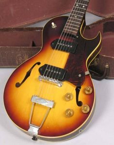 Anpassad butik 140 34 Storlek 2275quot Kort skala Vintage Sunburst Semi Hollow Body Electric Guitar Double F Holes Dual Black P 96512039