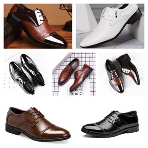 Designer Luxury Multi style leather men's black white casual shoes, large-sized business dress pointed tie up wedding shoe