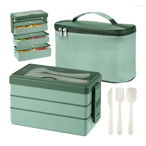 Servis uppsättningar 1500 ml Bento Box med väska-3 lager lunch bestick set 4-i-1 måltidsförberedare isolerad