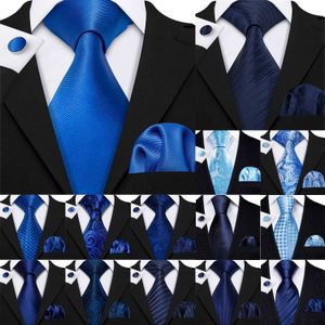 Szyja wiąże Barry. Wang Blue Silk Mens Tie Hanky ​​Mankiety Zestaw granatowy Royal Sky Peacock Lake Blue Dekolt Męs