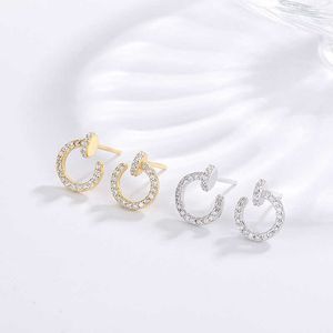 Light Luxury Earrings Designer Card S925 Sterling Nail Shaped Full Diamond Studs Design Fashion Versatile Summer Small Clear Silver Ear Ornament With Logo