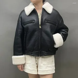 Women's Leather 2024 Short Real Shearling Coat Genuine Lambskin Warm Wool Winter Double Face Jacket MH5898L