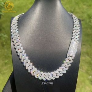 Gra Pass Tester Tester Silver Cuban Link Wide 2Rows 925 Solid Moissanite 8 mm-20 mm Biżuteria Zestaw Naszyjniki Hiphop