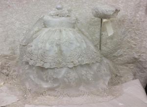 Cheap Long Christening Dresses For Baby Girl With Long Sleeves Baptism Gown Sequined Tulle Lace Appliqued Kid First Communication 8436385