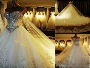 NEW Luxury Ball Gown Wedding Dresses Sweetheart Crystal Beaded Tulle Backless Plus Size Gowns Cathedral Train Lace Up Back9681247