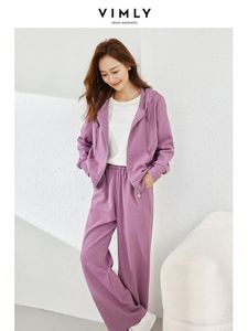 Vimly Purple Waffle Tracksuits Sweat Pant Set för Women Outfits Spring Casual Zipup Hoodies Two Piece Matching Set V5101 240407