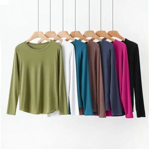 Large size Rib Tshirt ONeck Long sleeves Solid color spring Autumn Tshirt Loose casual Tee tops Base Bottoming Tees 240315