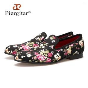 Casual Shoes Piergitar Handmade Flower Men Canvas China Style Wedding And Party Loafers Flats Size US 4-14