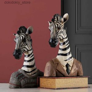 Arts and Crafts Creative Resin Zebra iraffe Animal Sculpture Livin Room Desktop Ornament Retro Photo Props Nordic Home Decor New Home iftL2447