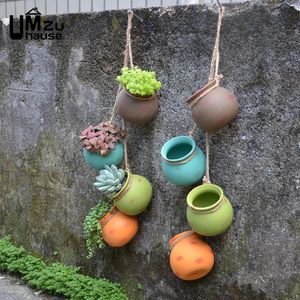 4st. Hängande blomkrukor Keramiska vertikala planterare Växt Succulents Flowerpot Vase Wall Staket Räcke Outdoor Home Garden Decor 240325