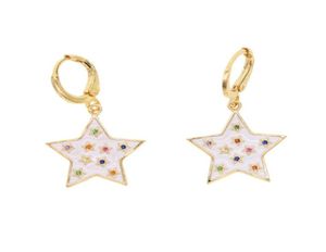 Hoop Huggie Gold Piect Star White smalto Rainbow CZ Sparking Earrings for Women Cine Girl Shiny Wedding Boho 20215579799