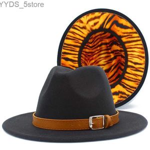 Breda brimhattar hink fedora hatt kvinnor trilby svart bälte ull jazz derby yq240407