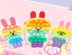 Rainbow Toys Push Bubble Chain Bag Favor Bunny Rabbit Shape Shoulder Crossbody PAGS PER BUBLES PERS PURSE SENSORY PUBZLES KIDS GENTER6721421