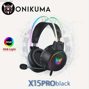 Mobiltelefonörlurar Onikuma X15 Pro Gaming -hörlurar RGB Head Beam med Mic 3,5 mm trådbundna hörlurar Hållbara stereo Surround RGB Gaming Headset Y240407