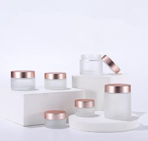 Frosted Glass Cream Jar Clear Cosmetic Bottle Makeup Lotion Lip Balm Container with Rose Gold Lid Inner Liner 5g 10g 15g 20g 30g 55041829
