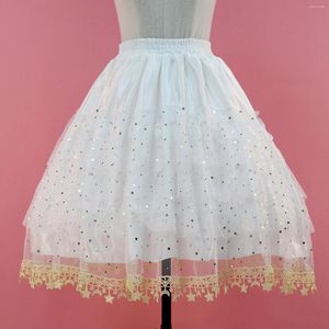 Saias de moda glitter lantejt skirt estrela torre tassel angetticoat feminino de cintura elástica Tulle elegante A-line Princesa Underskirt