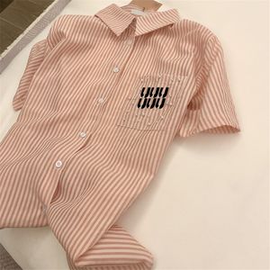 Pearl Striped Women Blouse Shirt Luxury Long Sleeve Charming Shirts Letters Embroidered Casaul Daily Tops Designer Lapel Neck Shirt